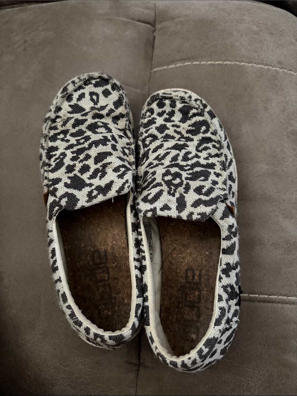 Hey Dude Charcoal Gray and White Leopard Print Slip-On Shoes